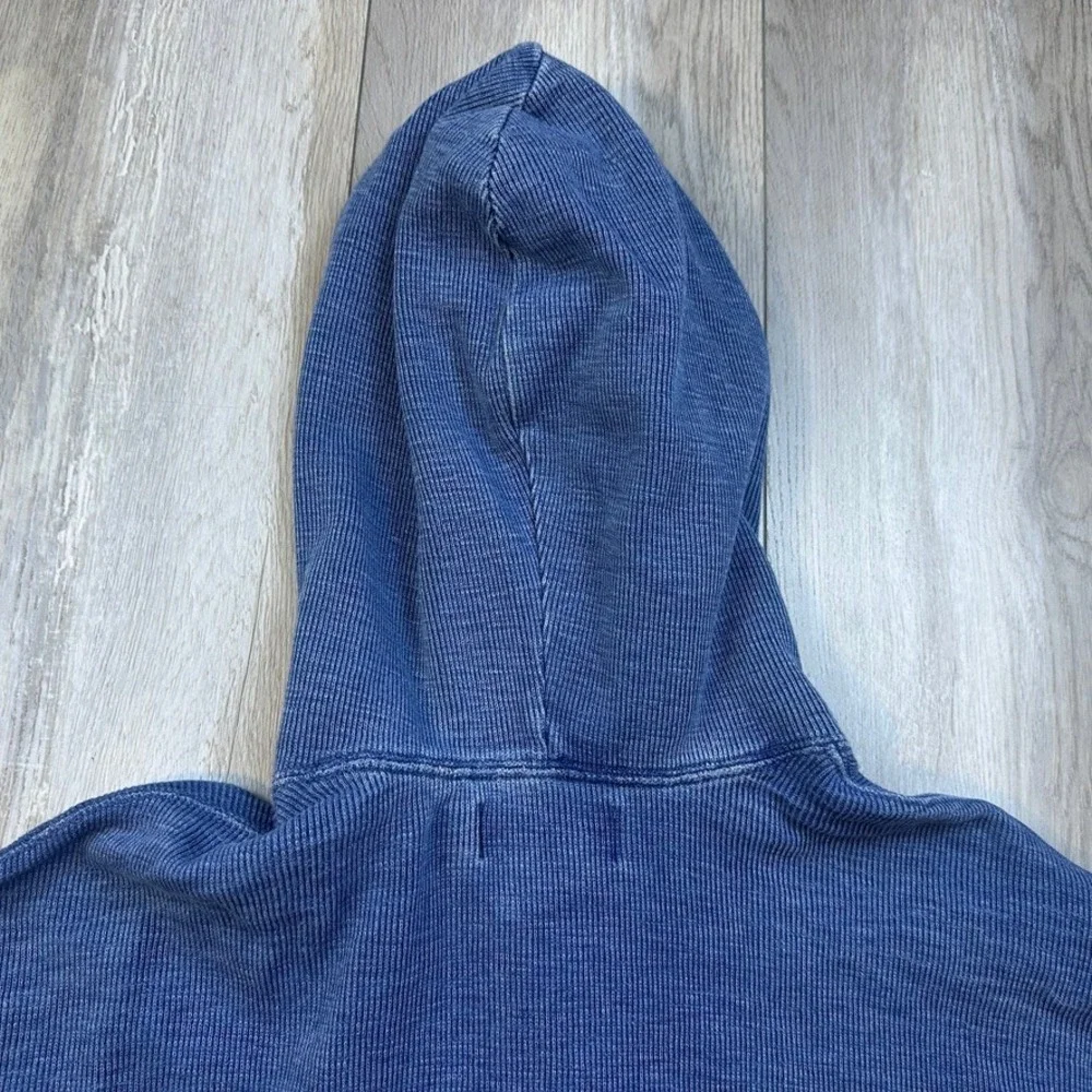 Polo Ralph Lauren Mens Blue Waffle Knit Henley Hoodie Vintage Thermal Large